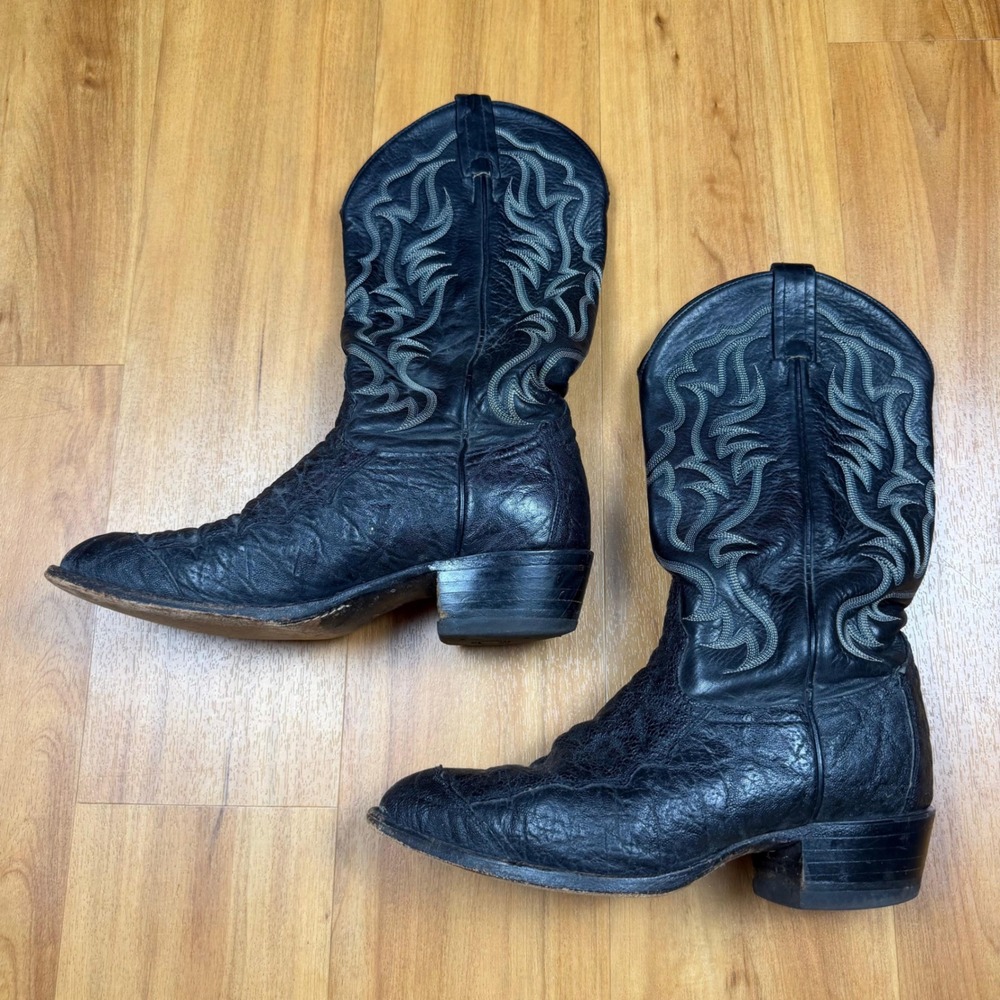 Tony Lama Mens Black Bullhide Leather Western Cowboy Boots 8.5 D 4310 El Paso TX